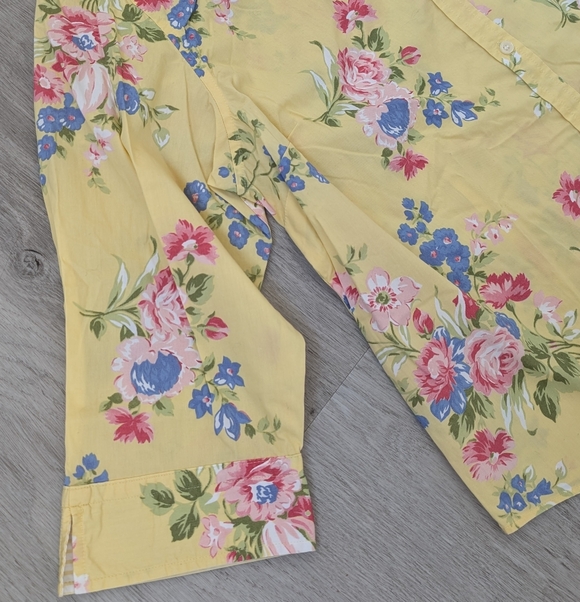 Crazy Horse-Liz Claiborne 100% Cotton Yellow Floral Spring Women's Shirt Size 16 - Picture 7 of 11